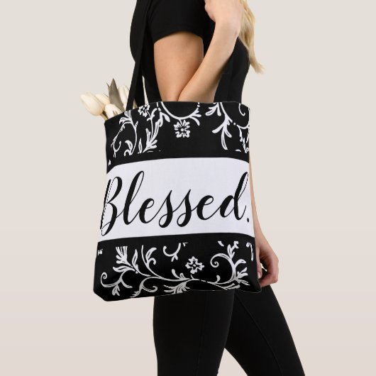 Zwart zwart-wit, modern script, Christelijk Tote Bag (Dichtbij)