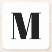 Zwart zwart-wit monogram initiaal aanpassen kartonnen onderzetters (Voorkant)