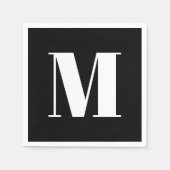 Zwart zwart-wit monogram initiaal aanpassen servet (Voorkant)