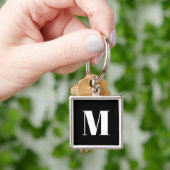 Zwart zwart-wit monogram initiaal aanpassen sleutelhanger (Hand)