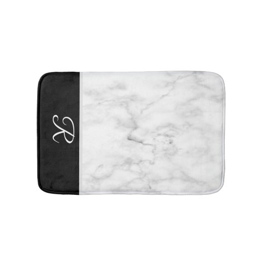 Zwart zwart-wit monogram Initiaal Badmat (Voorkant)