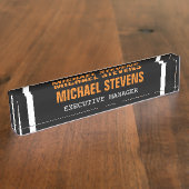 Zwart zwart-wit Oranje stijlvol, stijlvol, stijlvo Naambordje (Zijkant)