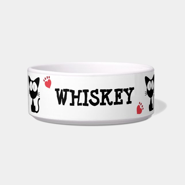 Zwart zwart-wit zwart kat patroon voerbakje (Voorkant)