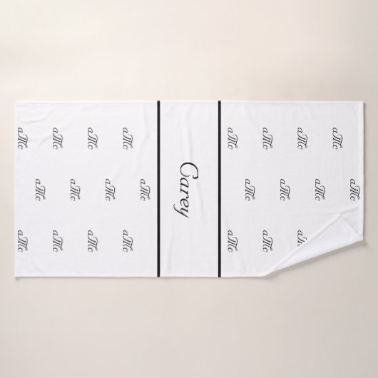 Zwart zwart-witmonogram model naamscript badhanddoek (Badhanddoek)