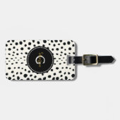 Zwart zwart-witte cheetah pratonmonogram bagagelabel (Voorkant horizontaal)