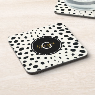Zwart zwart-witte cheetah pratonmonogram bier onderzetter
