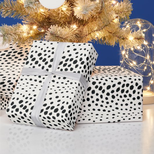 Zwart zwart-witte cheetah pratonmonogram cadeaupapier (Feestdagen)