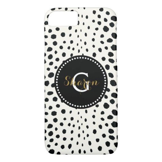 Zwart zwart-witte cheetah pratonmonogram Case-Mate iPhone case (Achterkant)
