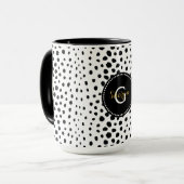 Zwart zwart-witte cheetah pratonmonogram mok (Voorkant links)