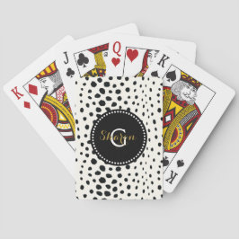 Zwart zwart-witte cheetah pratonmonogram pokerkaarten