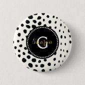 Zwart zwart-witte cheetah pratonmonogram ronde button 5,7 cm (Voorkant)