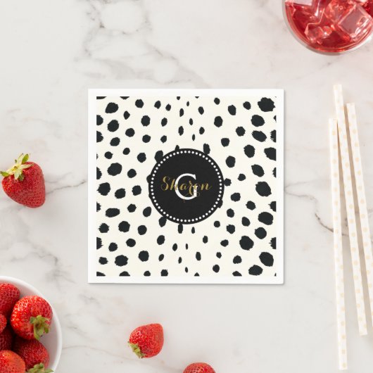Zwart zwart-witte cheetah pratonmonogram servet (Insitu)