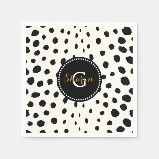 Zwart zwart-witte cheetah pratonmonogram servet (Voorkant)