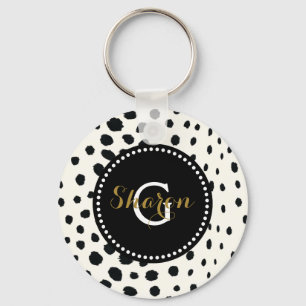Zwart zwart-witte cheetah pratonmonogram sleutelhanger