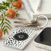 Zwart zwart-witte cheetah pratonmonogram sleutelhanger (Voorkant Rechts)