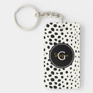 Zwart zwart-witte cheetah pratonmonogram sleutelhanger