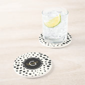 Zwart zwart-witte cheetah pratonmonogram zandsteen onderzetter (Zijkant)