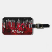 Zwart zwart zilverglitter druppelt monogram bagagelabel (Voorkant horizontaal)
