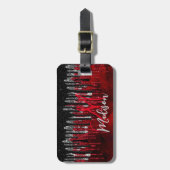 Zwart zwart zilverglitter druppelt monogram bagagelabel (Voorkant verticaal)