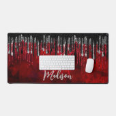 Zwart zwart zilverglitter druppelt monogram bureaumat (Keyboard & Muis)