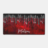 Zwart zwart zilverglitter druppelt monogram bureaumat (Voorkant)