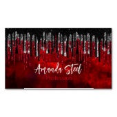 Zwart zwart zilverglitter druppelt monogram magnetisch visitekaartje (Voorkant)