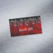 Zwart zwart zilverglitter druppelt monogram magnetisch visitekaartje (Voorbeeld)