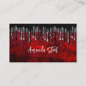 Zwart zwart zilverglitter druppelt monogram visitekaartje (Voorkant)