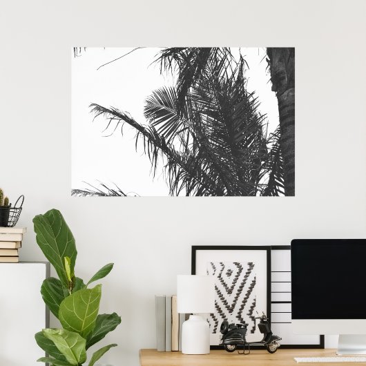 Zwart zwart zwart-wit palmbladeren poster (Thuiskantoor)