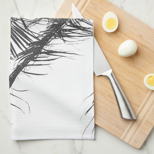 Zwart zwart zwart-wit palmbladeren theedoek (Quarter Fold)