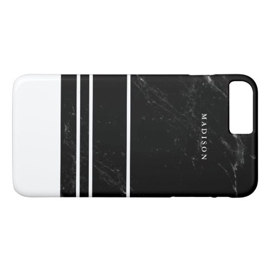 Zwart zwarte marmer en minimale witte strepen Case-Mate iPhone case (Achterkant (Horizontaal))