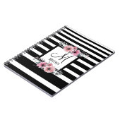 Zwart zwarte strepen florale monogram naam notitieboek (Linkerzijde)