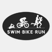 Zwart · Zwemfiets Run Triathlon Icon Series Ovale Sticker (Voorkant)