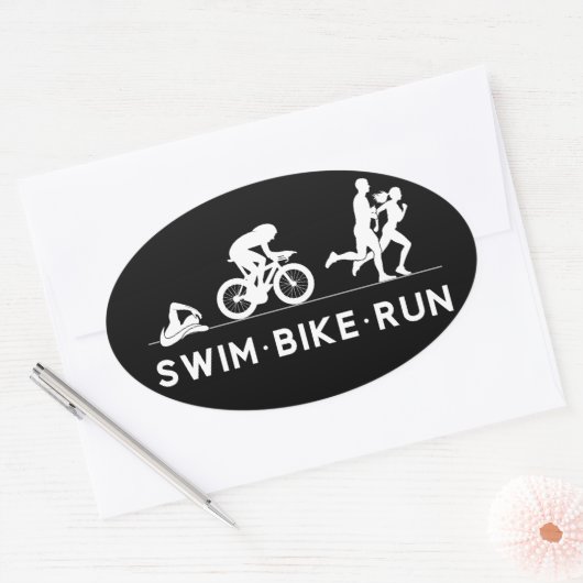 Zwart · Zwemfiets Run Triathlon Icon Series Ovale Sticker (Envelop)