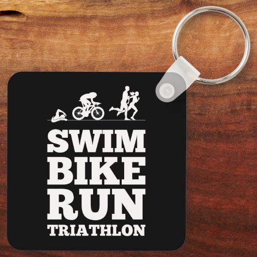 Zwart · Zwemfiets Run Triathlon Motivatie Sleutelhanger (Achterkant)
