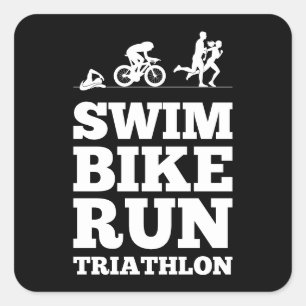 Zwart · Zwemfiets Run Triathlon Motivatie Vierkante Sticker