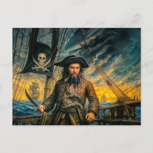 Zwartbaard Piraat Storm Portret Briefkaart (Voorkant)