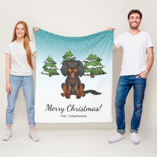 Zwartbruine Cavaler King Charles Spaniel in de win Fleece Deken