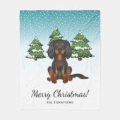 Zwartbruine Cavaler King Charles Spaniel in de win Fleece Deken (Voorkant)