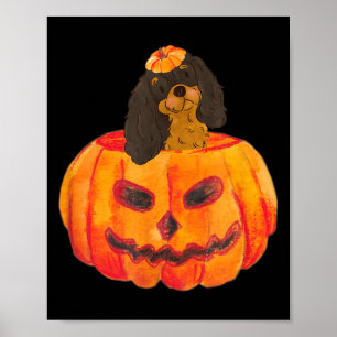 Zwartbruine Cavaliershond Fijne Halloween Pompoen Poster