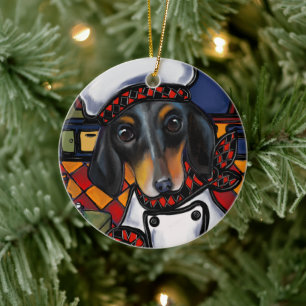 Zwartbruine Dachshund Keramisch Ornament