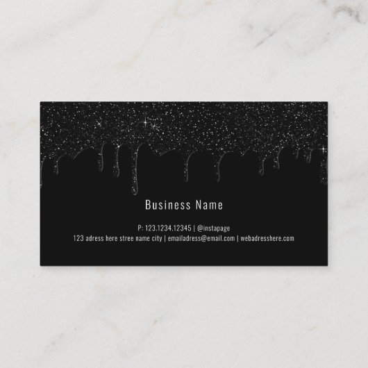 Zwartdruppelglitter minimalistisch modern elegant visitekaartje (Achterkant)