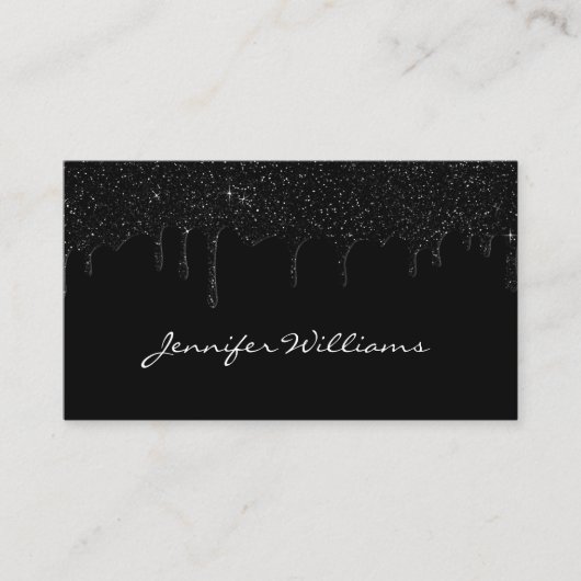 Zwartdruppelglitter minimalistisch modern elegant visitekaartje (Voorkant)