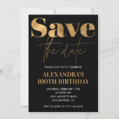 Zwarte 100e verjaardag uitnodiging Bewaar de datum (Voorkant)