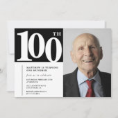 Zwarte 100e verjaardag uitnodigingen Modern Chic F (Voorkant)