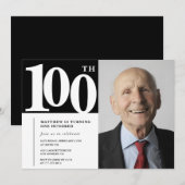 Zwarte 100e verjaardag uitnodigingen Modern Chic F (Voorkant / Achterkant)