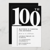 Zwarte 100ste verjaardag uitnodiging Elegant Chic (Voorkant / Achterkant)