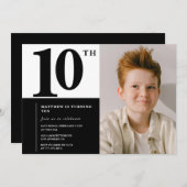 Zwarte 10e verjaardag uitnodigingen Elegant Chic (Voorkant / Achterkant)