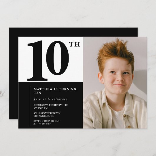 Zwarte 10e verjaardag uitnodigingen Elegant Chic (Voorkant / Achterkant)