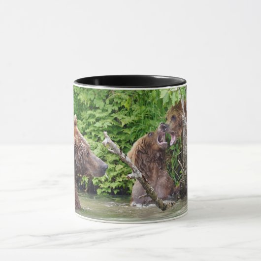 Zwarte 11 oz Combo Mok met grizzly beer & cubs (Midden)